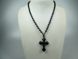 Vintage prachtige zwarte obsidiaan kruis hanger met ketting eigen import