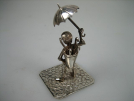 Zilveren Paraplu verkoper in zilverminiatuur uit ca. 1974