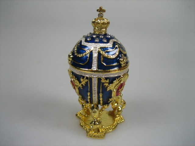 Luxe Faberge-Eierhouder Kobalt Blauw geëmailleerd met goudkleurige versieringen Nieuw