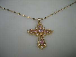 Kruis met Rose kwarts stenen incl. ketting collier met Karabijnhaak sluiting