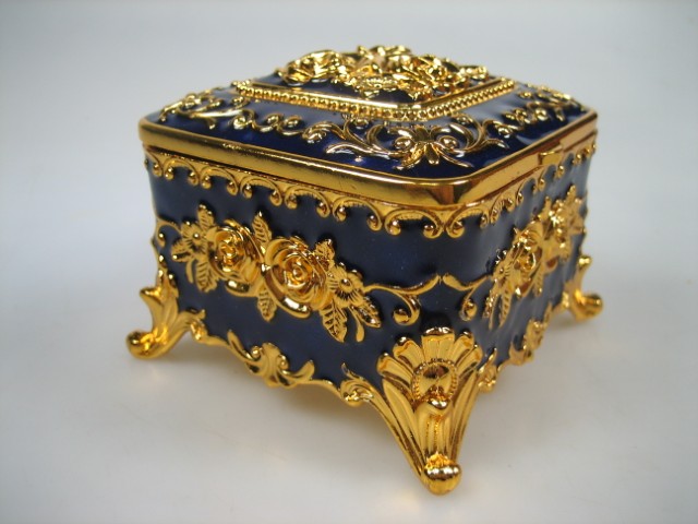 Luxe Sieraden Doosje Kobalt Blauw geëmailleerd met goudkleurige versieringen