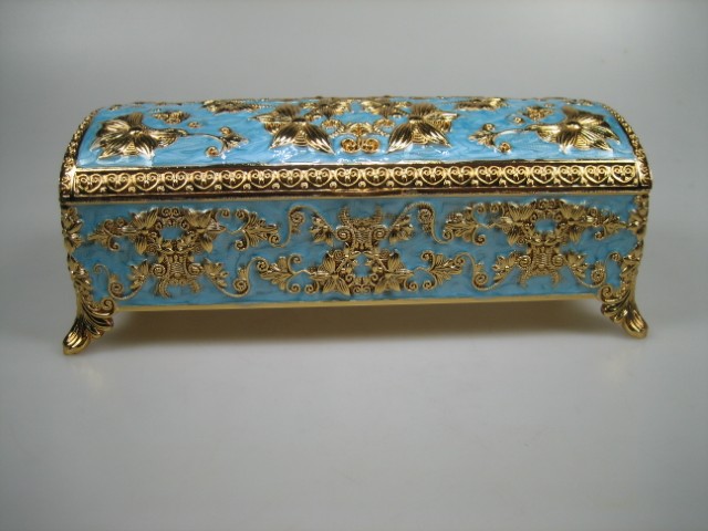 Luxe Sieraden Box Blauw  geëmailleerd met goudkleurige versieringen