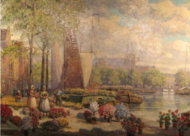 André Hallet "Bloemen Markt de Munt in Amsterdam" 1890/1959