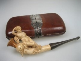 Antieke Meerschuimpijp met Lederen Etui ca.1806-1890