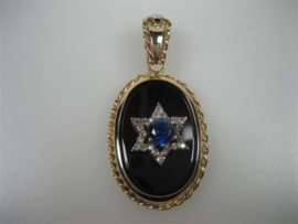 Gouden 14 Karaat Briljanten Davidster hanger met grote Blauw-Saffier