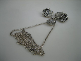 Antieke zilveren massieve lange Jasseron ketting met Cachet & horloge sleutel uit ca. 1928