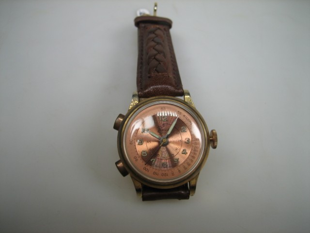 Goudkleurige Stalen Militair Basis Sport Horloge uit ca. 1940