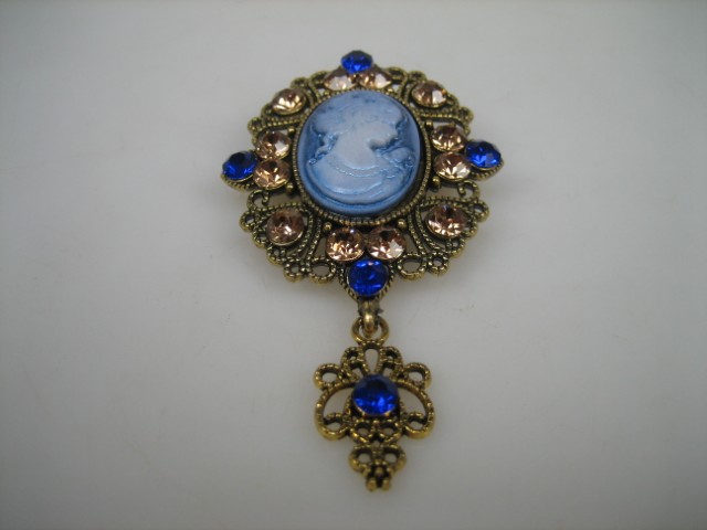 Broche Portret – Legering & Hars met Bergkristallen (Donkerblauw/Goudkleurig)