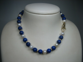 Antiek Parel Collier met Lapis Lazuli en 14 krt. Gouden Hanger ca.1928