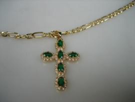 Kruis met Groene kleurstenen en een figaro collier met Cartier sluiting nieuw
