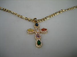 Kruis met diversen kleurstenen en een stevig collier met Cartier sluiting nieuw
