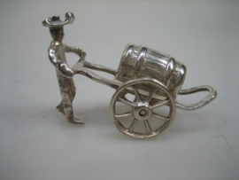 Zilver oud miniatuur handkar met Bierton van J. Weeda uit ca. 1970