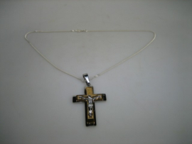 Zilver collier met groot RVS Kruis met groot hangoogje nieuw