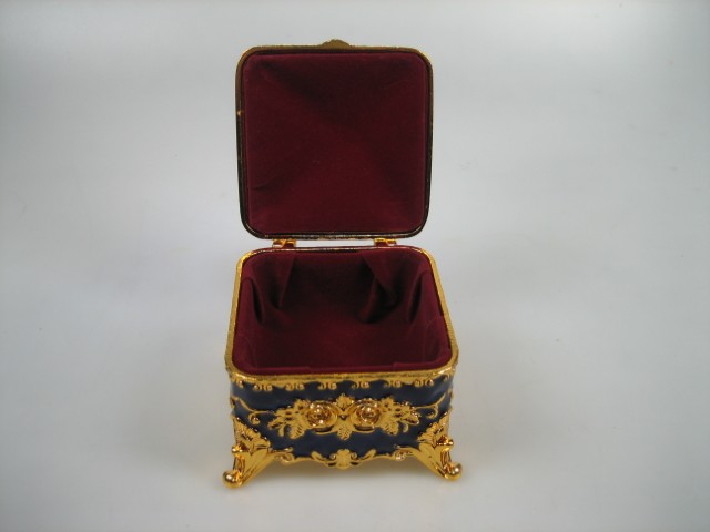 Luxe Sieraden Doosje Kobalt Blauw geëmailleerd met goudkleurige versieringen