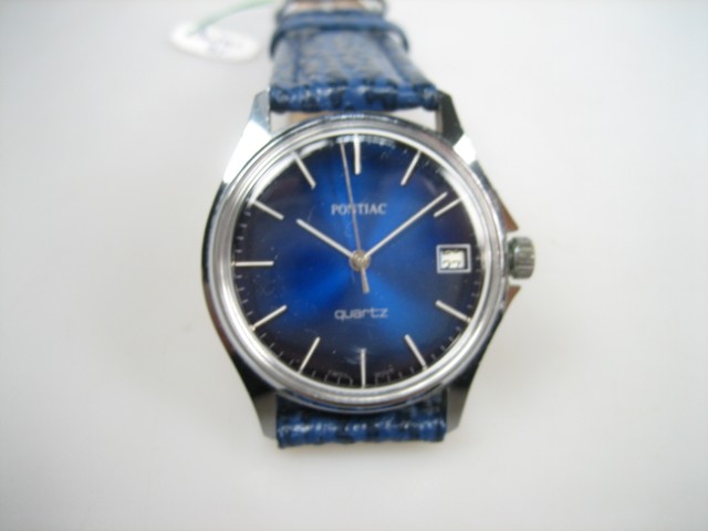 Pontiac horloge staal met datum Quartz uit ca. 1969 geheel nieuw