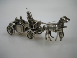 Miniatuur Zilveren Rijtuig met tweespan uit ca. 1958 zeldzaam miniatuur