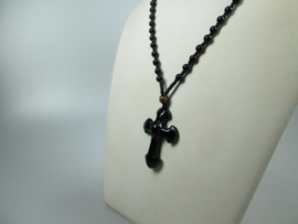 Vintage prachtige zwarte obsidiaan kruis hanger met ketting eigen import