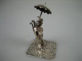 Zilveren Paraplu verkoper in zilverminiatuur uit ca. 1974