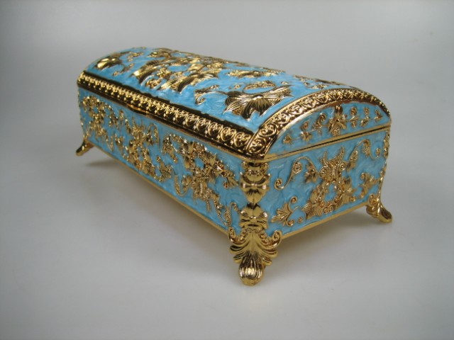 Luxe Sieraden Box Blauw  geëmailleerd met goudkleurige versieringen