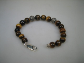Antieke dames armband tijgeroog met 925 gehalte zilveren sluiting