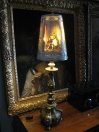 Italiaanse Originele Capodimonte Porselein Schilderijlamp op Bronzen voet ca.1900