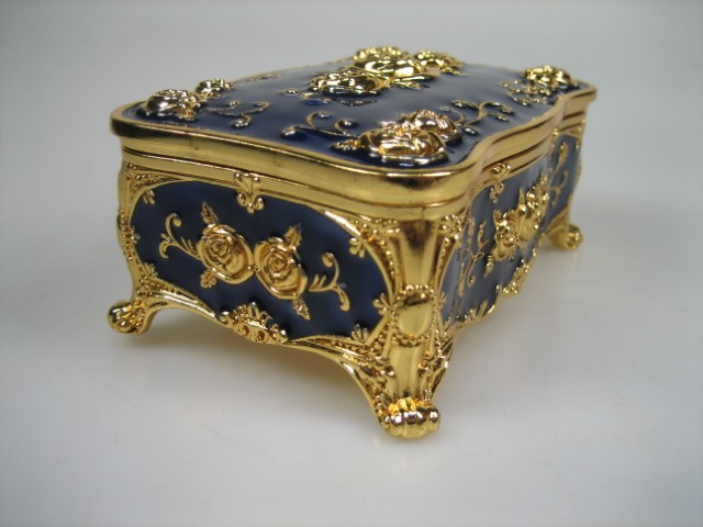 Luxe Sieraden Box Kobalt Blauw geëmailleerd met goudkleurige versieringen