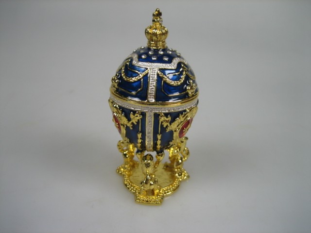 Luxe Faberge-Eierhouder Kobalt Blauw geëmailleerd met goudkleurige versieringen Nieuw