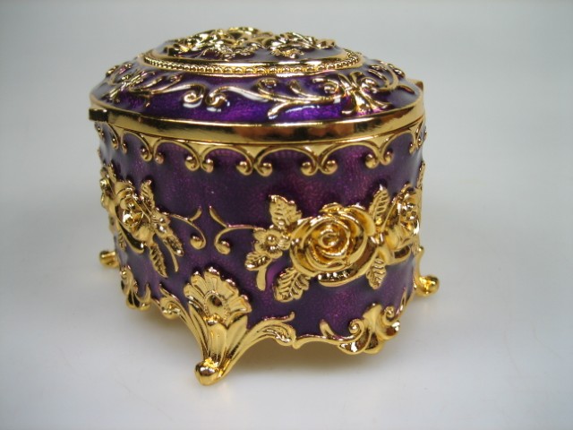 Luxe Sieraden Box Paars geëmailleerd Ovaal met goudkleurige versieringen Nieuw