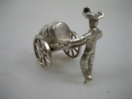 Zilver oud miniatuur handkar met Bierton van J. Weeda uit ca. 1970