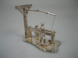 Antiek Zeldzame zilveren Miniatuur Houtdraaier met beweegbare bank uit ca. 1913-1933