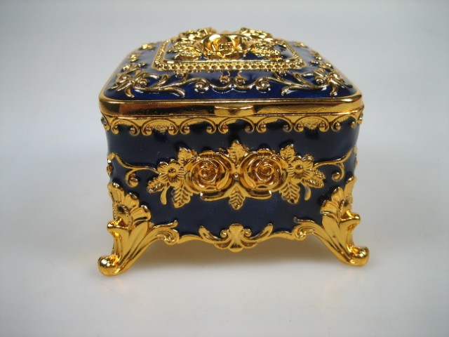 Luxe Sieraden Doosje Kobalt Blauw geëmailleerd met goudkleurige versieringen