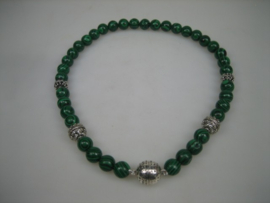Antiek Malachiet collier met zilver uit eigen slijperij en polijst afdeling