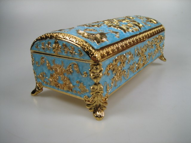 Luxe Sieraden Box Blauw  geëmailleerd met goudkleurige versieringen
