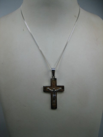 Zilver collier met groot RVS Kruis met groot hangoogje nieuw