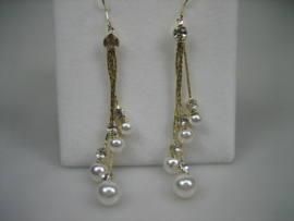 Zwanenhals oorbellen hangend met imitatie Parels en zirkonia,s