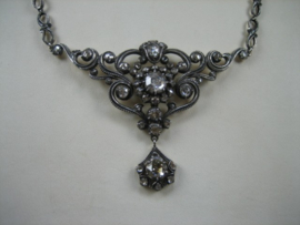 Geelgouden/Zilveren oud 14 karaat collier met geslepen roosdiamanten