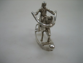 Zilver oud miniatuur hobbelpaard met kind van de zilversmid, J. Weeda uit ca. 1974