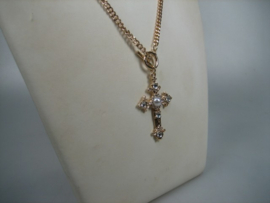 Luxe Vintage Collier met Kruis, Parel en Zirkonen nieuw