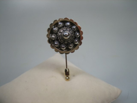 Antieke 18 krt. Gouden Broche Speld met Antieke Zeeuwse Zilveren Knop ca.1885