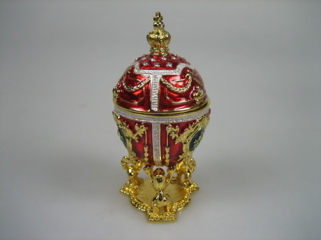 Luxe Faberge-Eierhouder Rood geëmailleerd met goudkleurige versieringen Nieuw