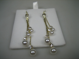 Zwanenhals oorbellen hangend met imitatie Parels en zirkonia,s