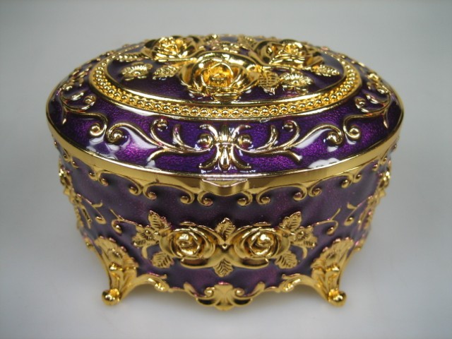 Luxe Sieraden Box Paars geëmailleerd Ovaal met goudkleurige versieringen Nieuw