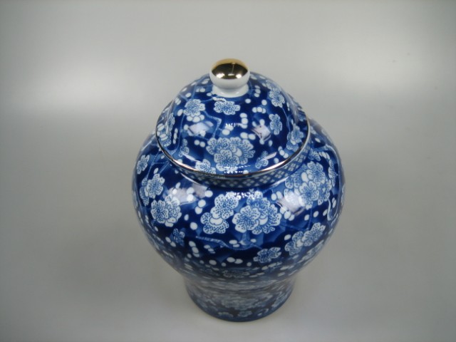 Oude Gemberpot met Kobalt Blauw met losse deksel