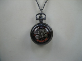 Quartz zakhorloge met ketting en embleem afbeelding van Route 66 motor USA nieuw