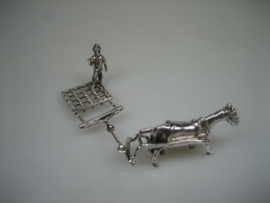 Zilveren miniatuur Boer met Ploeg en Paard Amsterdam ca.1970