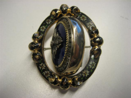 Antieke gouden 14 krt. Edelsteen hanger broche met briljant en diamanten Ca.1873-1954