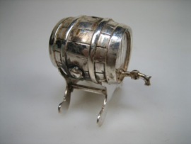 Zilver miniatuur oud  Biervat met onderstel en Tapkraan