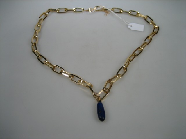 Double Closed For Ever schakel collier goudkleurig verguld met Blauwe echte Lapis als hanger