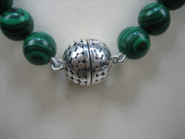 Antiek Malachiet collier met zilver uit eigen slijperij en polijst afdeling