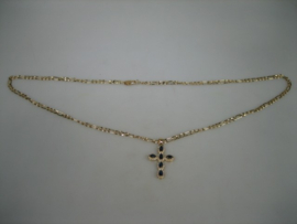 Kruis met Blauwe kleurstenen en een figaro collier met Cartier sluiting nieuw